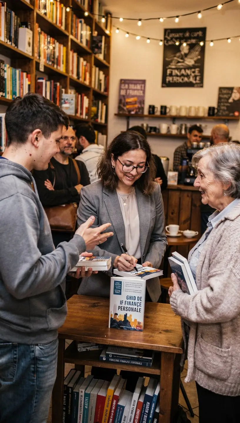 Instructor explicând strategii financiare folosind o prezentare vizuală în fața unui auditoriu.
